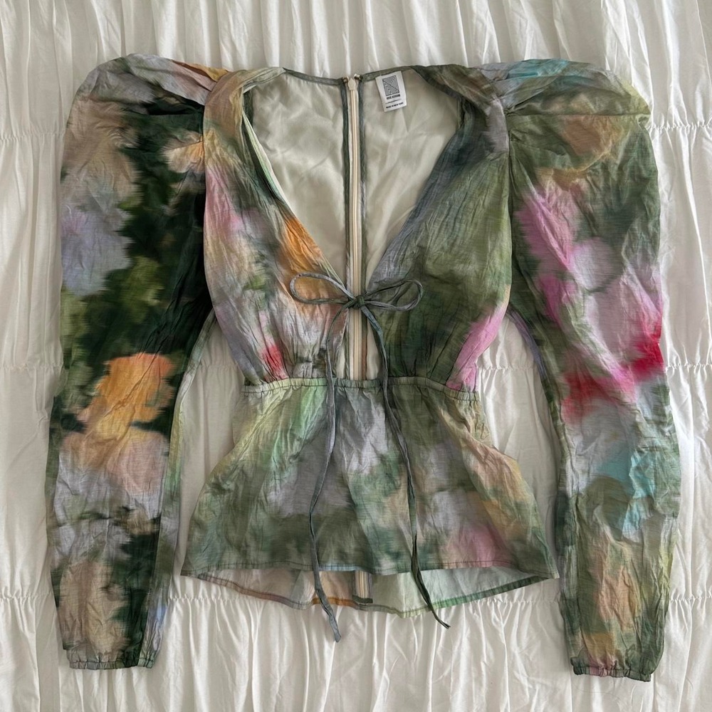 Rosie Assoulin Monet Pastel Watercolor Puff Sleeve Top